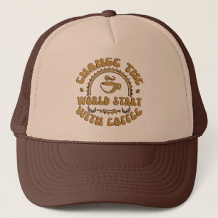 Fun change world coffee word art trucker hat