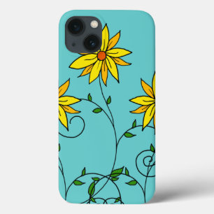 Fun Cheerful Yellow Flowers Doodle Art iPhone 13 Case
