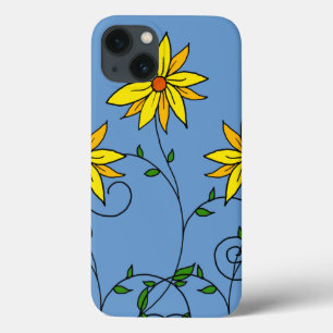Fun Cheerful Yellow Flowers Doodle Art iPhone 13 Case