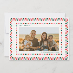 Fun chequerboard frame kids Holiday photo card