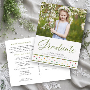 Fun Cherished Green Polka Dots Grad Photo Grad Postcard