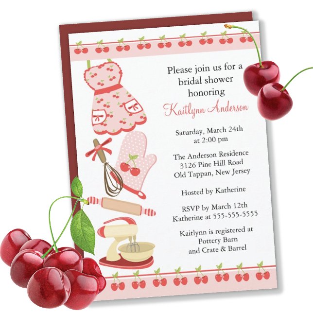 Fun Cherry Retro Kitchen Bridal Shower Invitation (Creator Uploaded)