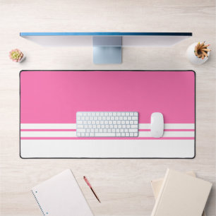 Fun Chic Bright Pink White Edge Racing Stripes Desk Mat
