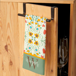 Fun Chic Floral Stylish Daisy Custom Monogram Name Tea Towel