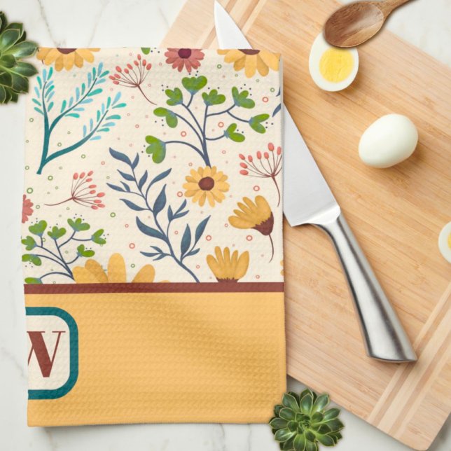 Fun Chic Modern Daisy Floral Monogram Initial Tea Towel (Creator Uploaded)