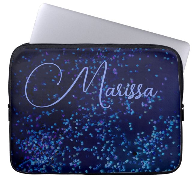 Fun Chic Personalised Confetti Blue Laptop Sleeve (Front)