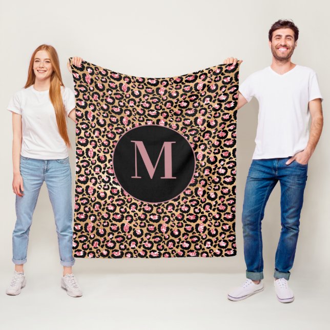 Fun Chic Pink Black Gold Cheetah/Leopard Monogram Fleece Blanket (In Situ)