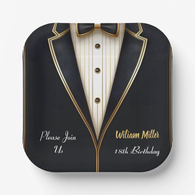 Fun Chic Suit Award Men Adult Tuxedo 18th Birthday Paper Plate (Front)