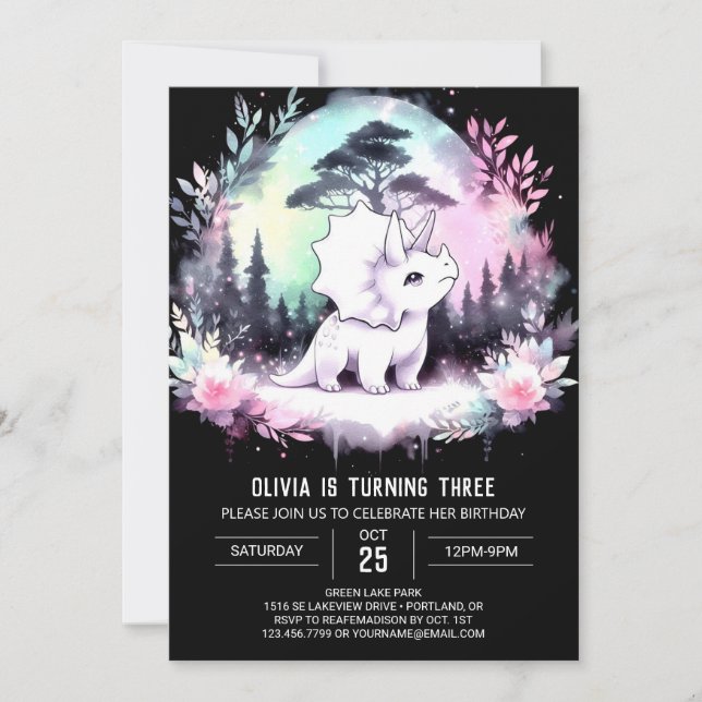 Fun Chic Triceratops Birthday Invitation (Front)
