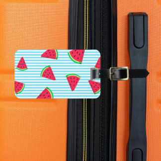 Fun Chic Watermelon Slices Blue Lines Pattern Luggage Tag