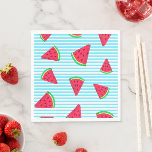 Fun Chic Watermelon Slices Blue Lines Pattern Napkin
