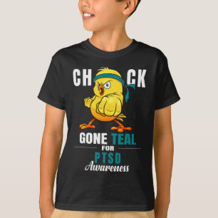 Fun Chick Gone Teal Ribbon Chicken Warrior Ptsd Aw T-Shirt
