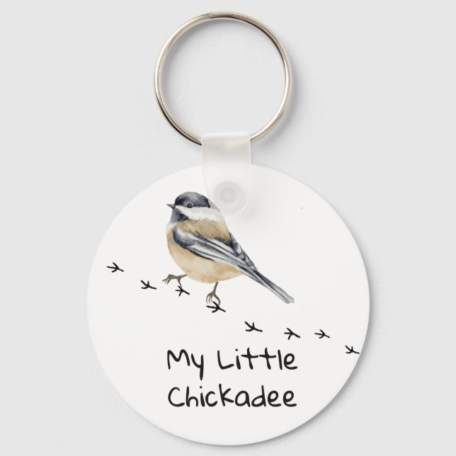 Fun Chickadee Cute little Bird Tracks  Key Ring (Front)
