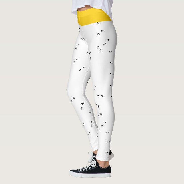 Fun Chicken Be Crazy! Funky Black & White & Yellow Leggings (Left)