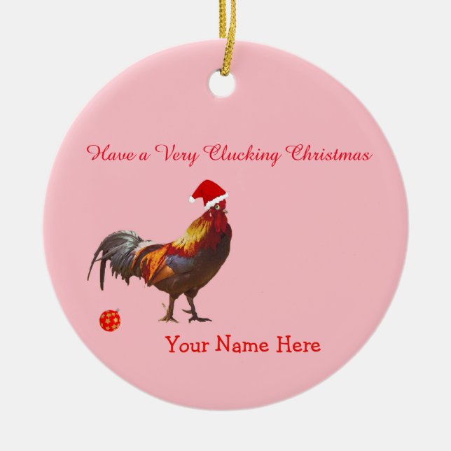 Fun Chicken Christmas Greeting Ceramic Tree Decoration (Front)