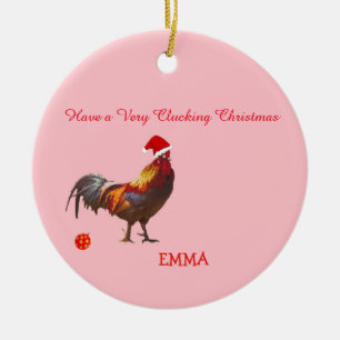 Fun Chicken Christmas Greeting Ceramic Tree Decoration