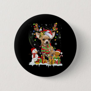 Fun Chihuahua Christmas Ugly Dog Santa Hat Lights 6 Cm Round Badge