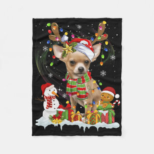 Fun Chihuahua Christmas Ugly Dog Santa Hat Lights Fleece Blanket