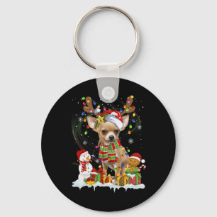 Fun Chihuahua Christmas Ugly  Dog Santa Hat Lights Key Ring