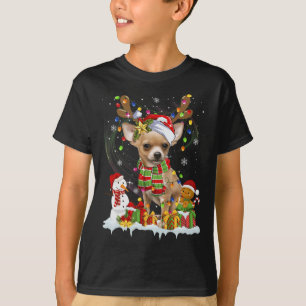 Fun Chihuahua Christmas Ugly Dog Santa Hat Lights T-Shirt