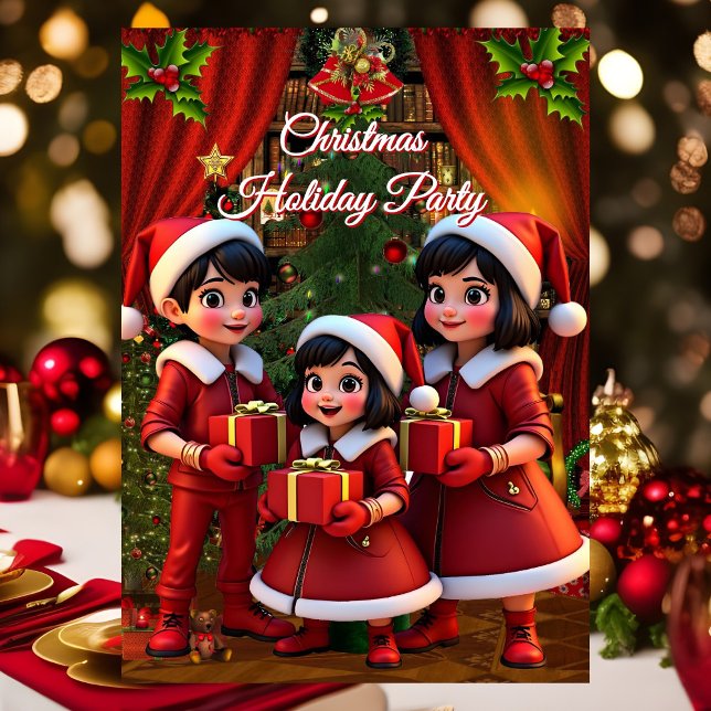 Fun Children Christmas Holiday Red Green Gifts Invitation (Creator Uploaded)