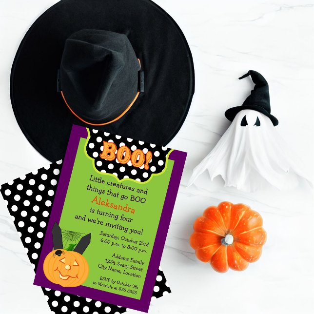 Fun Children's Halloween Birthday Invitation (Celebrate a Halloween birthday with this cute BOO and pumpkin invitation.)
