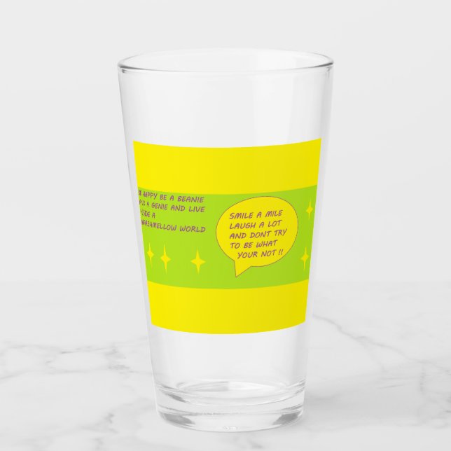 Fun chill out message on a glass cup yellow green (Front)