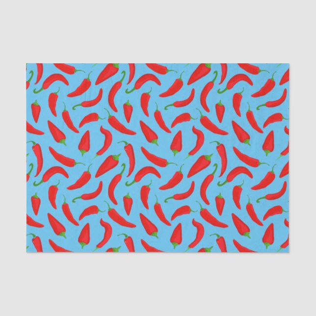 Fun Chilli Pepper Pattern on Blue Tissue Paper (Front)