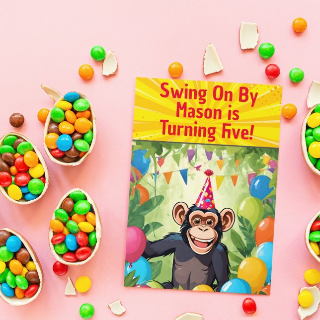 Fun Chimpanzee Kid's Wild Jungle Birthday Invitation (Fun Chimpanzee Jungle Kid's Birthday Party Invitation.)