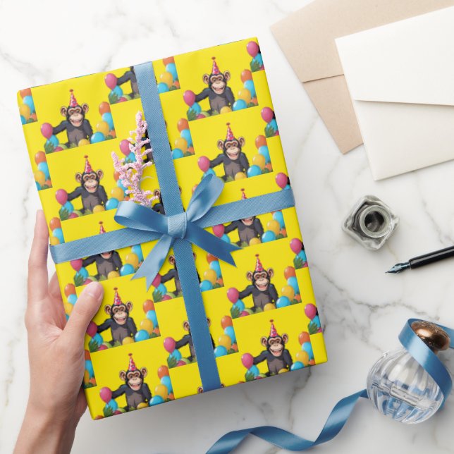 Fun Chimpanzee Kid's Wild Jungle Birthday Party Wrapping Paper (Gifting)