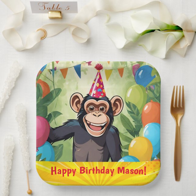 Fun Chimpanzee Kid's Wild Jungle Monkey Birthday Paper Plate (Wedding)