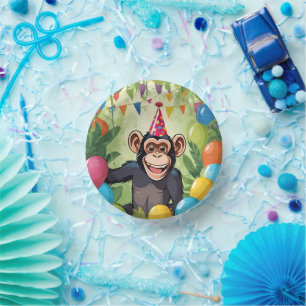 Fun Chimpanzee Kid's Wild Jungle Monkey Birthday Paper Plate