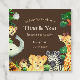 Fun Chocolate Brown Jungle Wild Animals Birthday Favour Tags