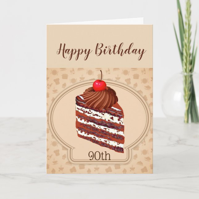 Fun Chocolate Cake 90th Birthday Card (Front)