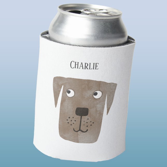 Fun Chocolate Labrador Retriever Dog Personalised Can Cooler (Chocolate Labrador Retriever dog fun personalized custom name can cooler)