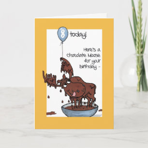 Fun Chocolate Moose with Balloon 8th Birthday Card