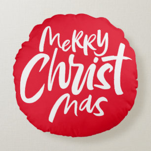 Fun Christian Merry Christmas Religious Lettering Round Cushion