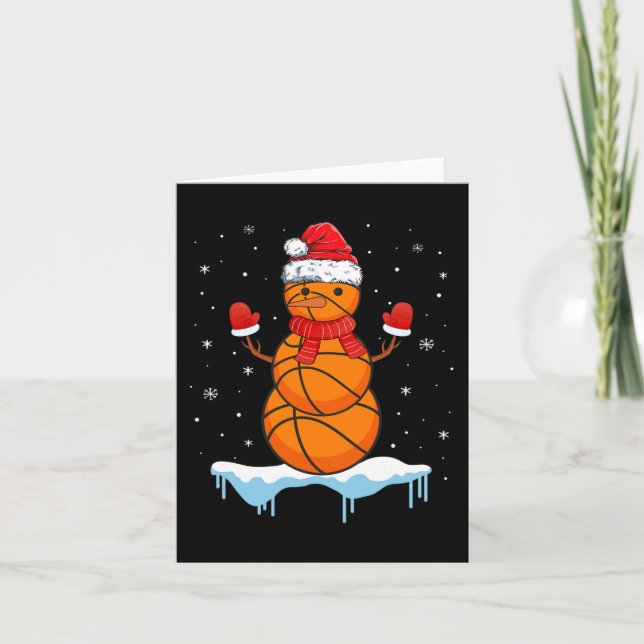 Fun Christmas Basketball Santa Snowman  Card (Front)
