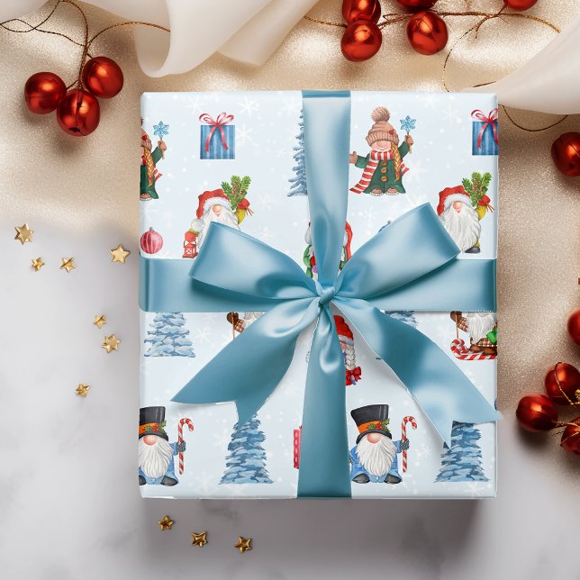 Fun Christmas Blue Red Gnomes  Wrapping Paper (Creator Uploaded)