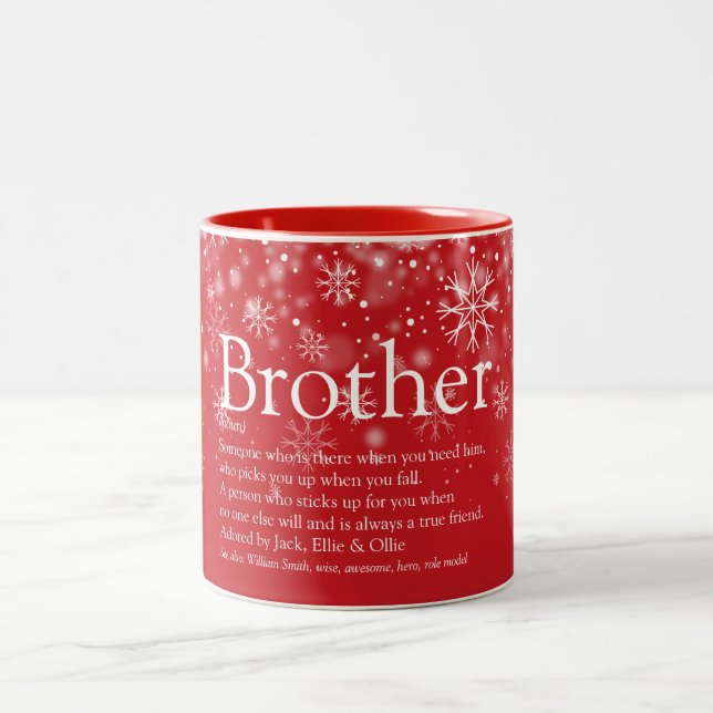 Fun Christmas Brother Definition Snowflakes Two-Tone Coffee Mug (Center)