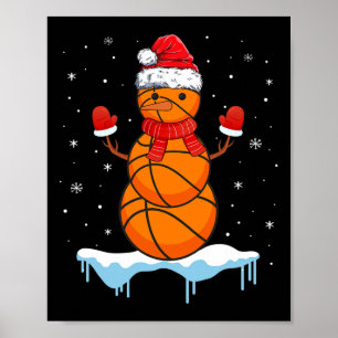 Fun Christmas Bysketbyll Santa Snowman Poster