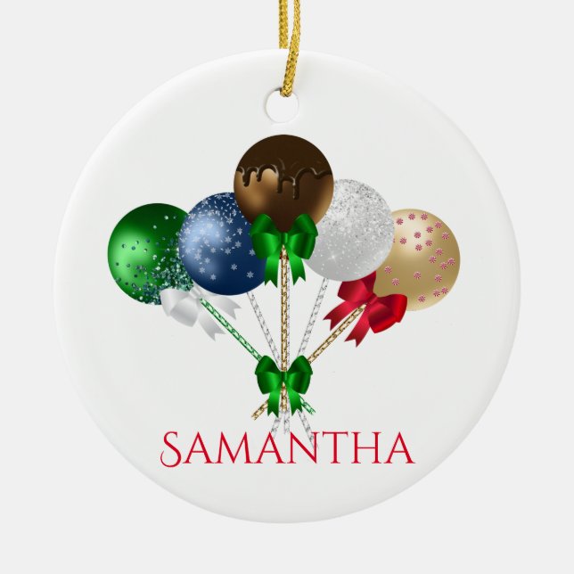 Fun Christmas Cake Pop Colourful Ceramic Tree Decoration (Front)