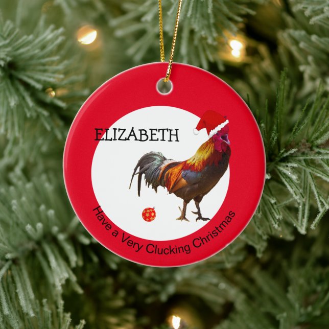 Fun Christmas Chicken Greeting Red Ceramic Ornamen Ceramic Tree Decoration (Tree)