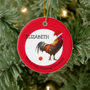 Fun Christmas Chicken Greeting Red Ceramic Ornamen Tree Decoration