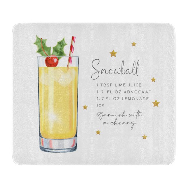 Fun Christmas Cocktail Snowball Recipe Watercolor Cutting Board (Front)