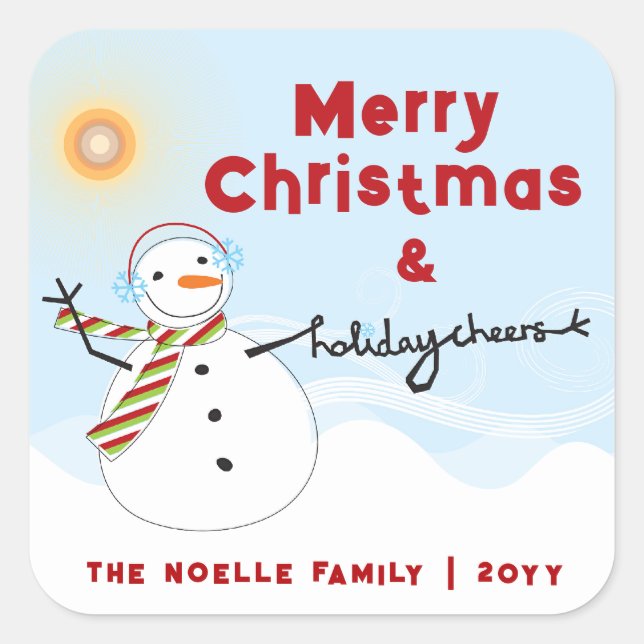 Fun Christmas Cute Snowman Cheers Holiday Stickers (Front)