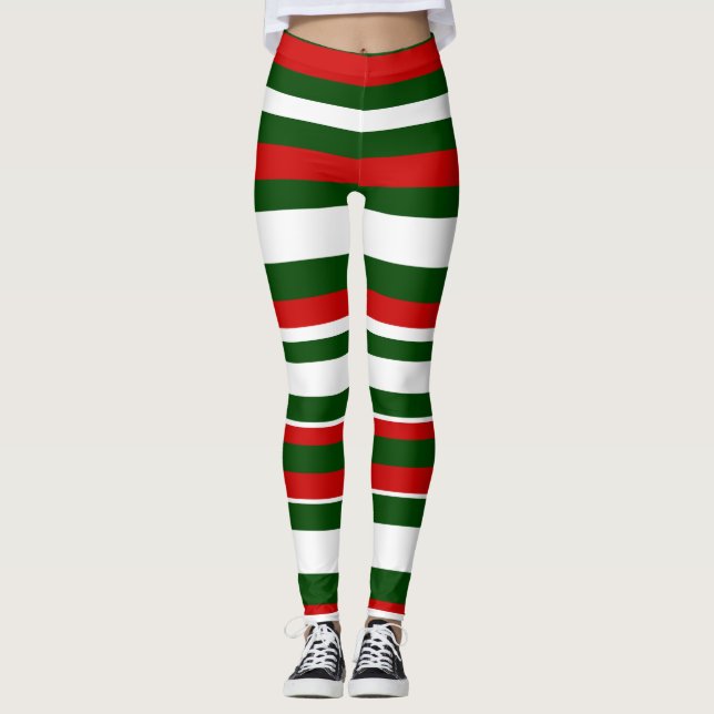 Fun Christmas Deck the Halls Crew Red Green Stripe Leggings (Front)