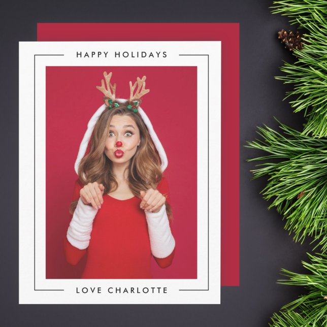 Fun Christmas | Deep Red Cute Playful Photo Holiday Card (Creator Uploaded)