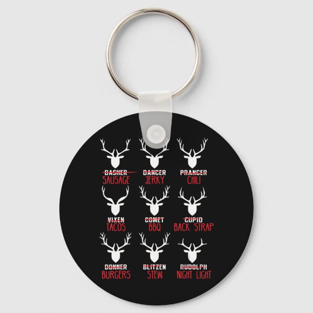 Fun Christmas Deer Hunters All of Santa's Reindeer Key Ring (Front)