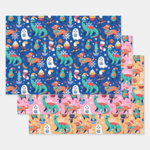 Fun Christmas Dinosaur Dog Parrot Avocado Cactus Wrapping Paper Sheet